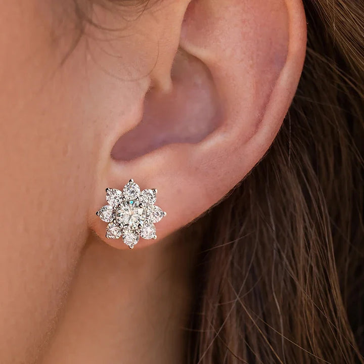 Moissanite Flower Stud Earrings Sterling Silver