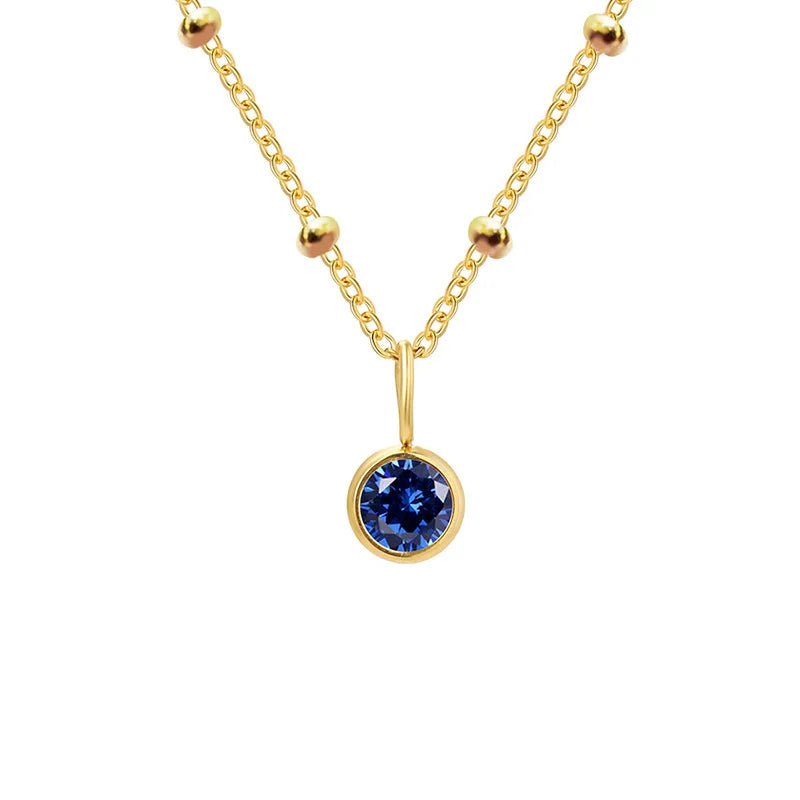 Dainty Birthstone Necklace with Beaded Chain