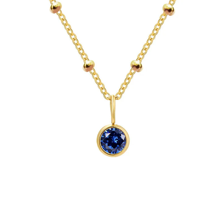 Dainty Birthstone Necklace with Beaded Chain
