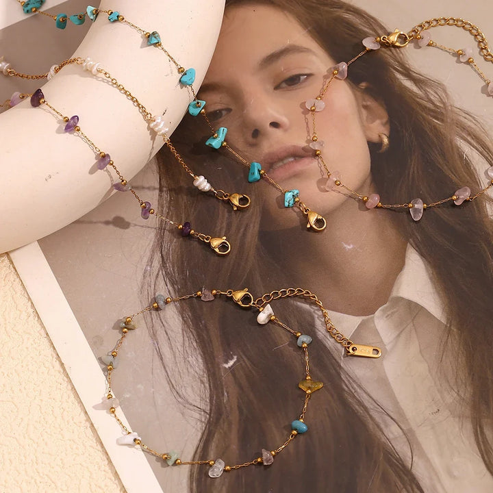 Natural Stone Gold Anklet