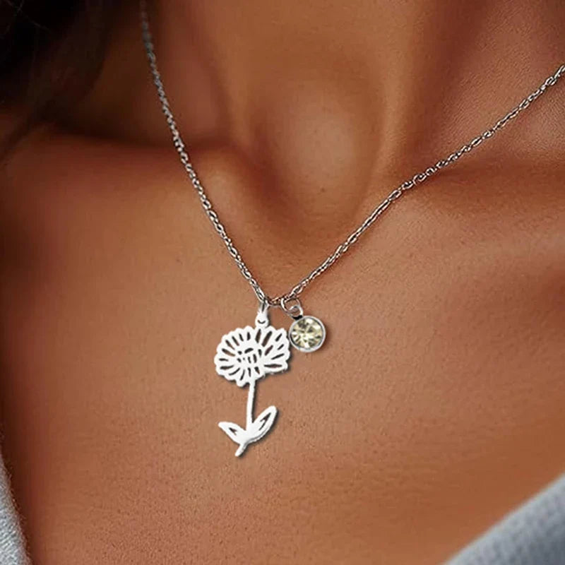 Birthstone Birth Flower Necklace Personalized