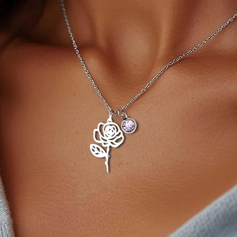 Birthstone Birth Flower Necklace Personalized