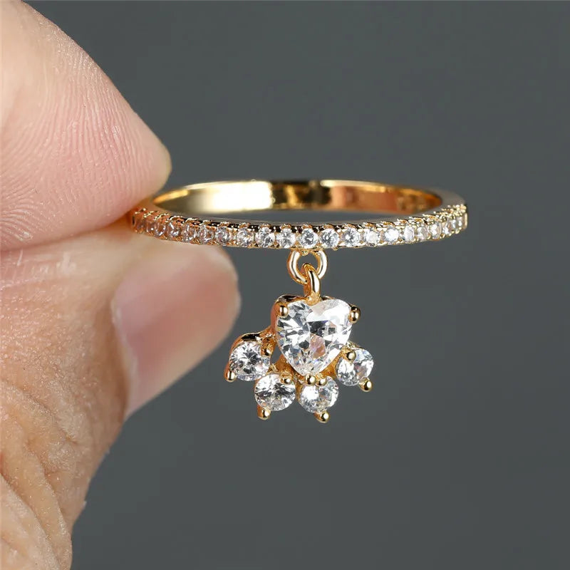 Vintage Cat Paw &amp; Heart Stone Ring – Gold &amp; Silver Tone