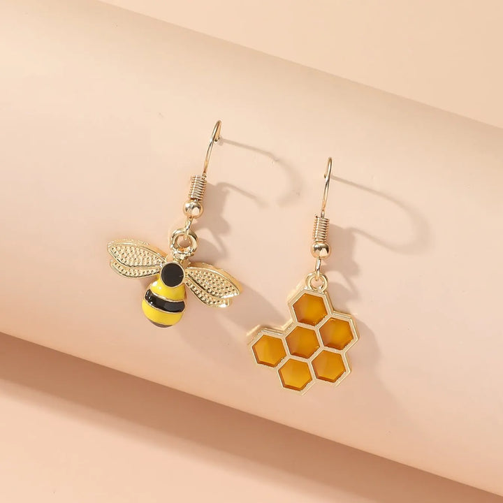Honeycomb &amp; Bee Drop Earrings – Gold Tone Jewelry for Women
