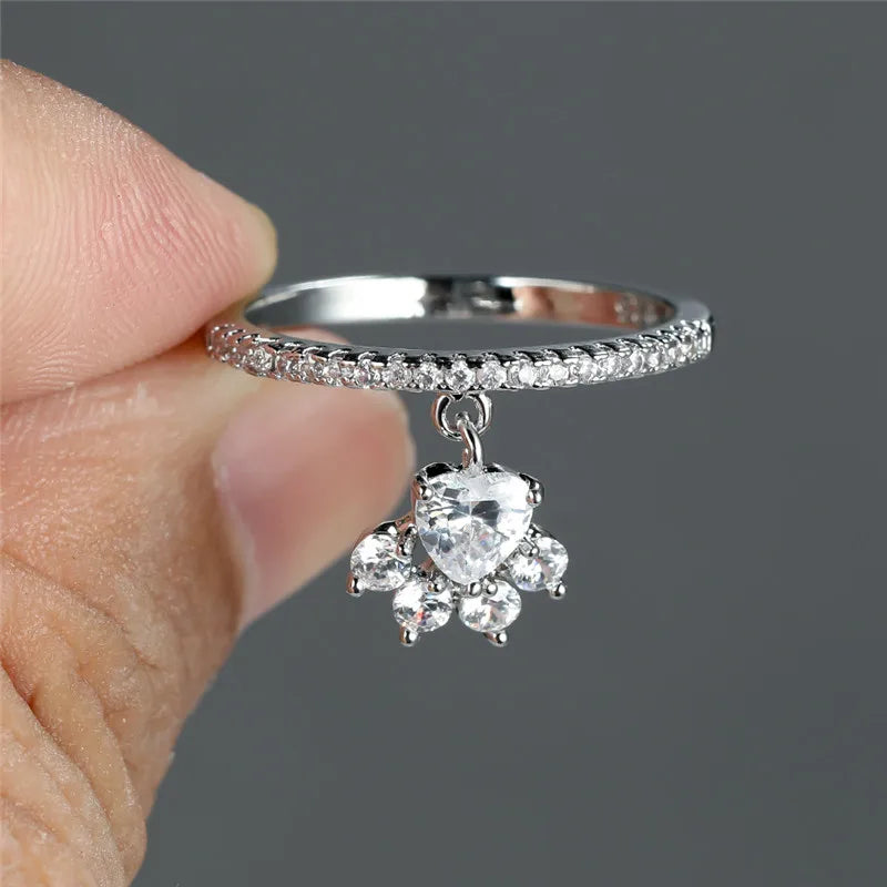 Vintage Cat Paw &amp; Heart Stone Ring – Gold &amp; Silver Tone