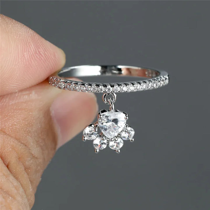 Vintage Cat Paw &amp; Heart Stone Ring – Gold &amp; Silver Tone