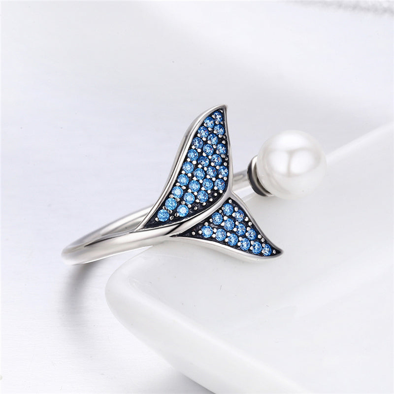 Ocean Whale Tail Pearl Ring