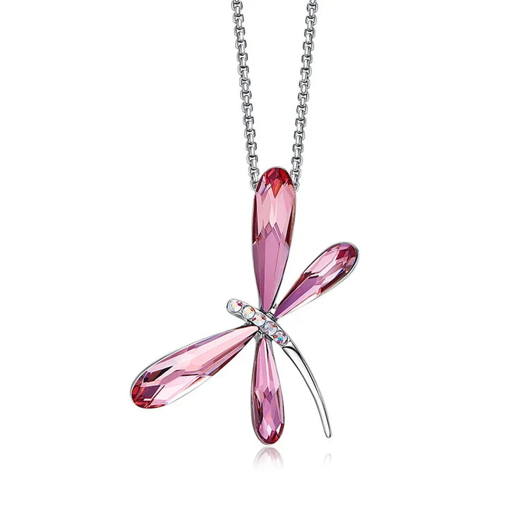 Pink Dragonfly Crystal Pendant Necklace