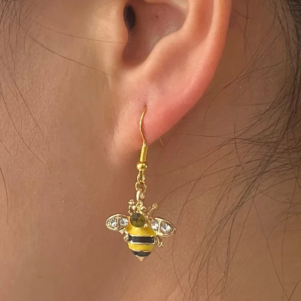 Golden Bee &amp; Honeycomb Crystal Earrings