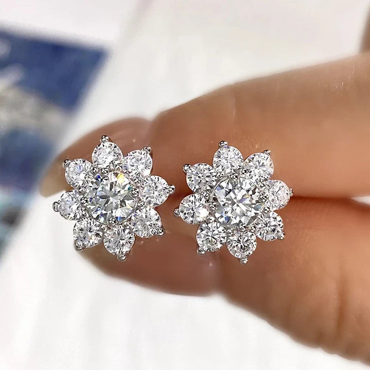Moissanite Flower Stud Earrings Sterling Silver