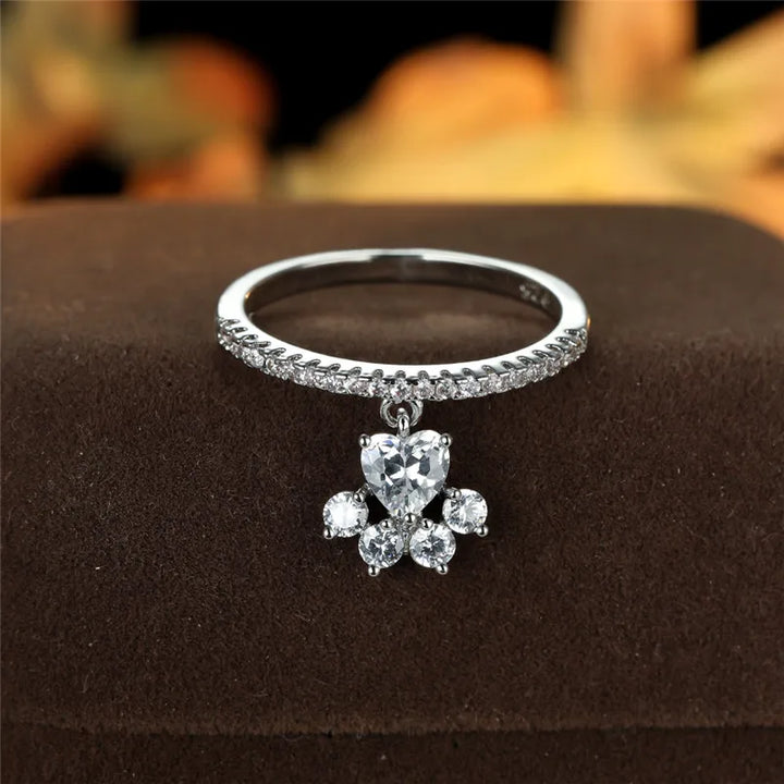 Vintage Cat Paw &amp; Heart Stone Ring – Gold &amp; Silver Tone