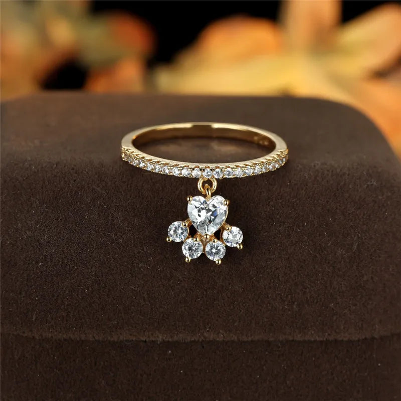 Vintage Cat Paw &amp; Heart Stone Ring – Gold &amp; Silver Tone