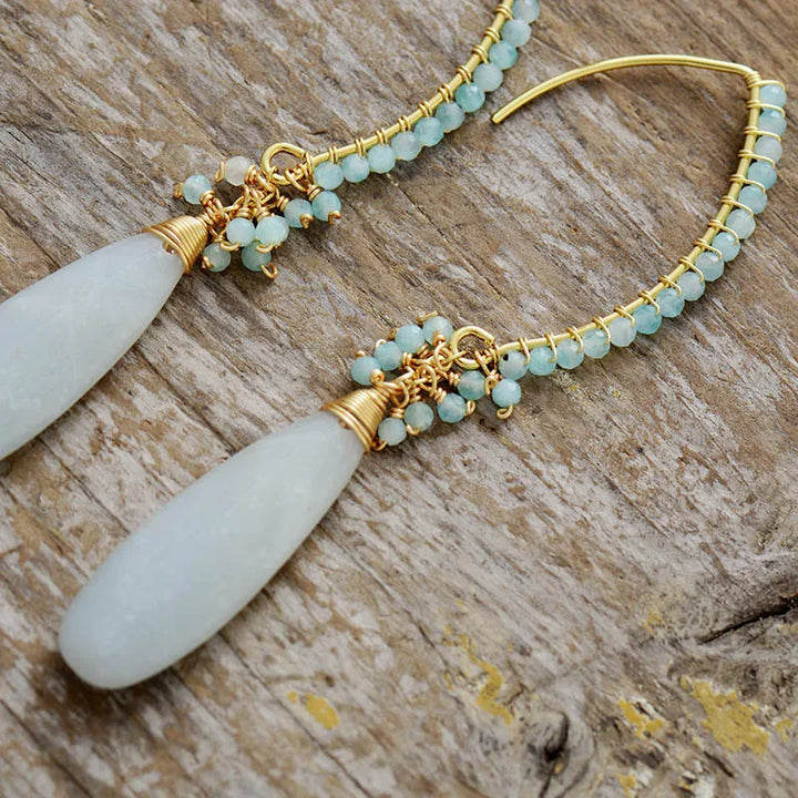 Elegant Amazonite &amp; Gold Drop Earrings