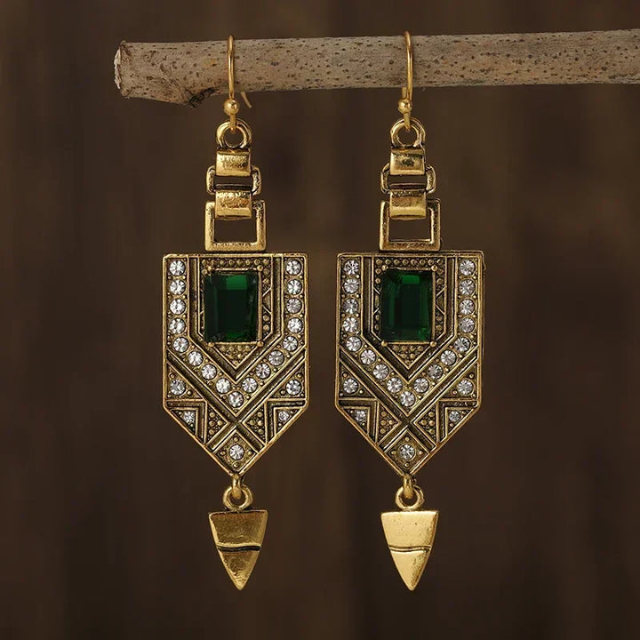 Vintage Gold &amp; Green Geometric Earrings