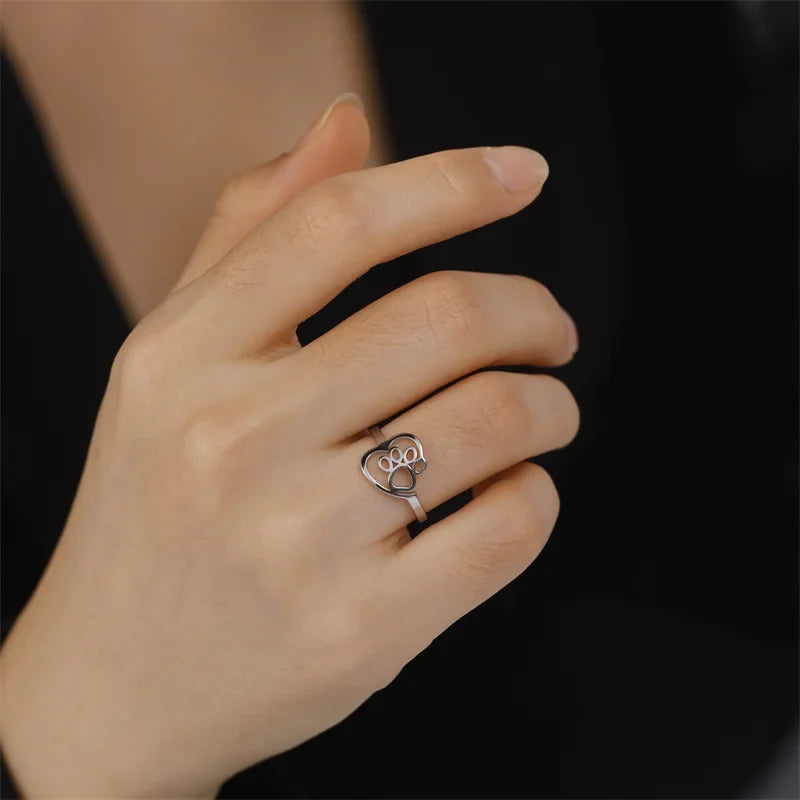 Gold-Tone Paw &amp; Heart Ring – Stainless Steel Jewelry for Pet Lovers