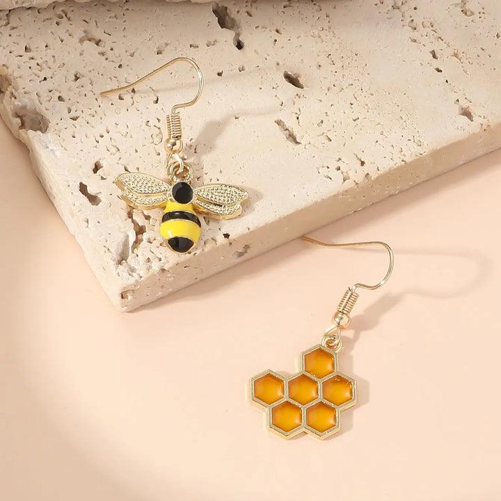 Honeycomb &amp; Bee Drop Earrings – Gold Tone Jewelry for Women