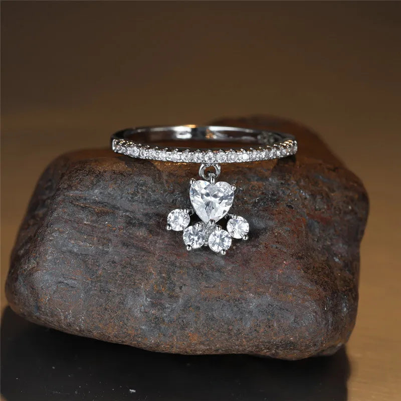 Vintage Cat Paw &amp; Heart Stone Ring – Gold &amp; Silver Tone