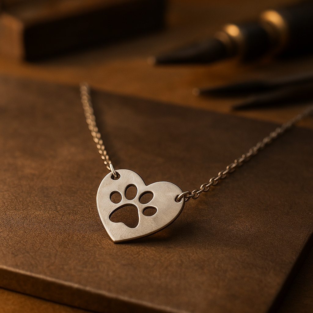 Silver Heart &amp; Paw Pendant Necklace