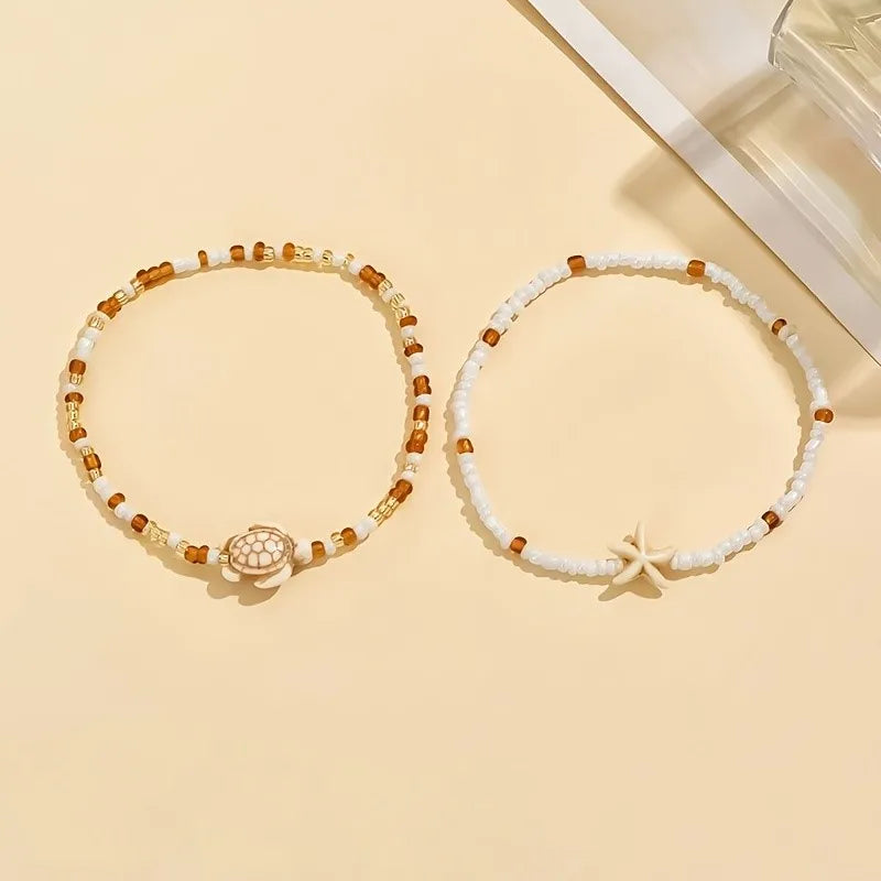 Ocean Dreams Starfish &amp; Turtle Anklet Set