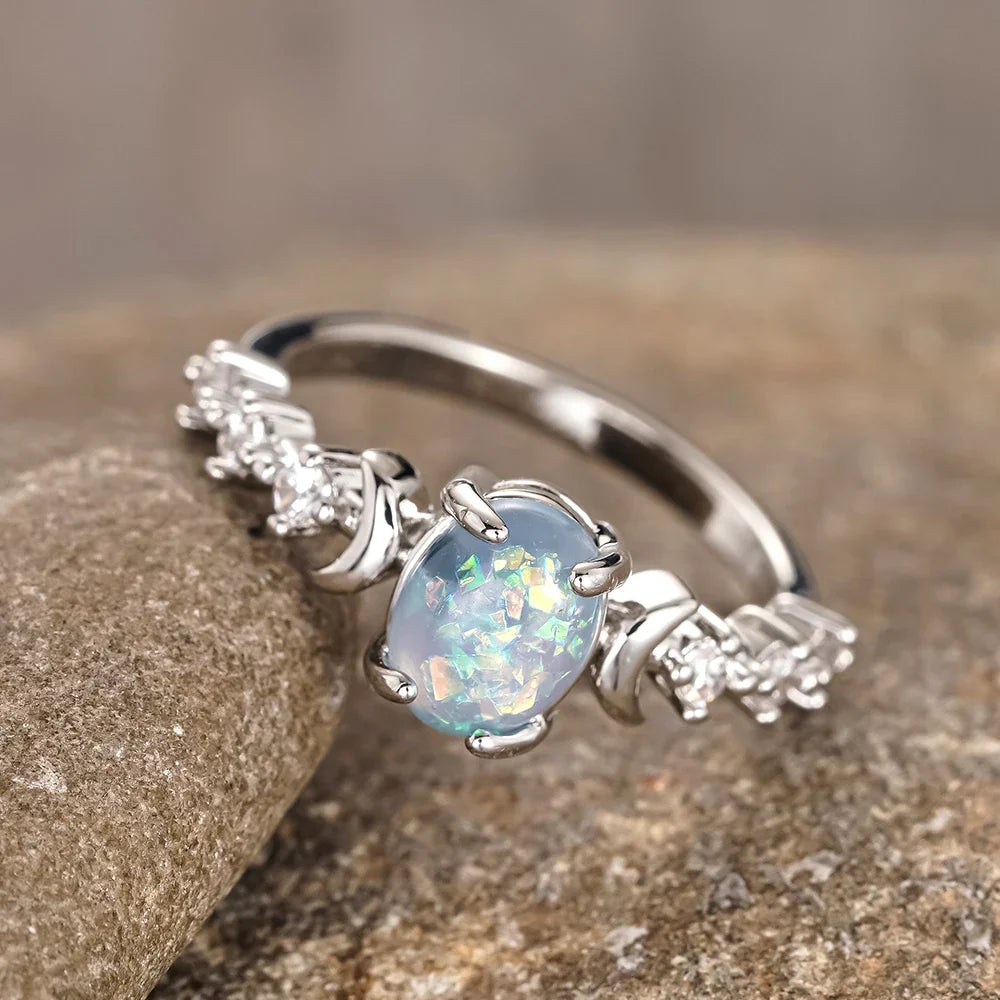 Moonlit Opal Ring with Celestial Sparkle