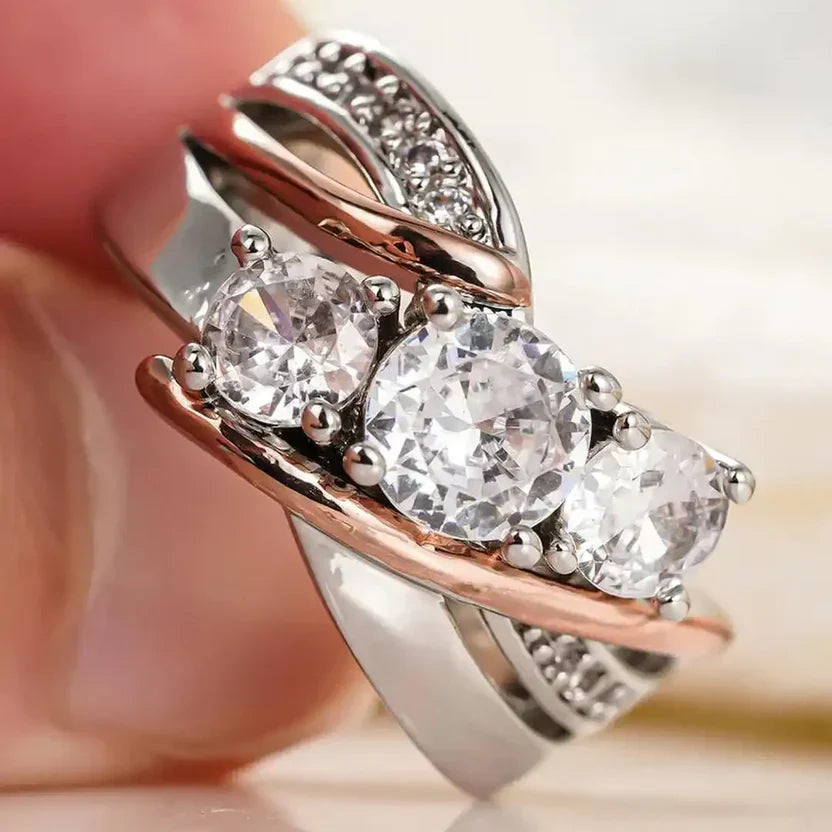 Three Dimensional Gold and Silver Zirconia Ring