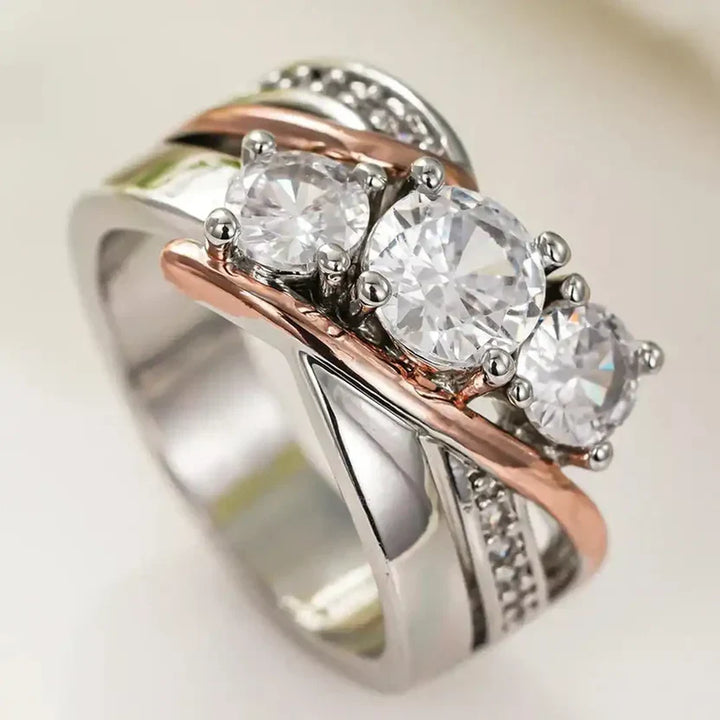 Three Dimensional Gold and Silver Zirconia Ring
