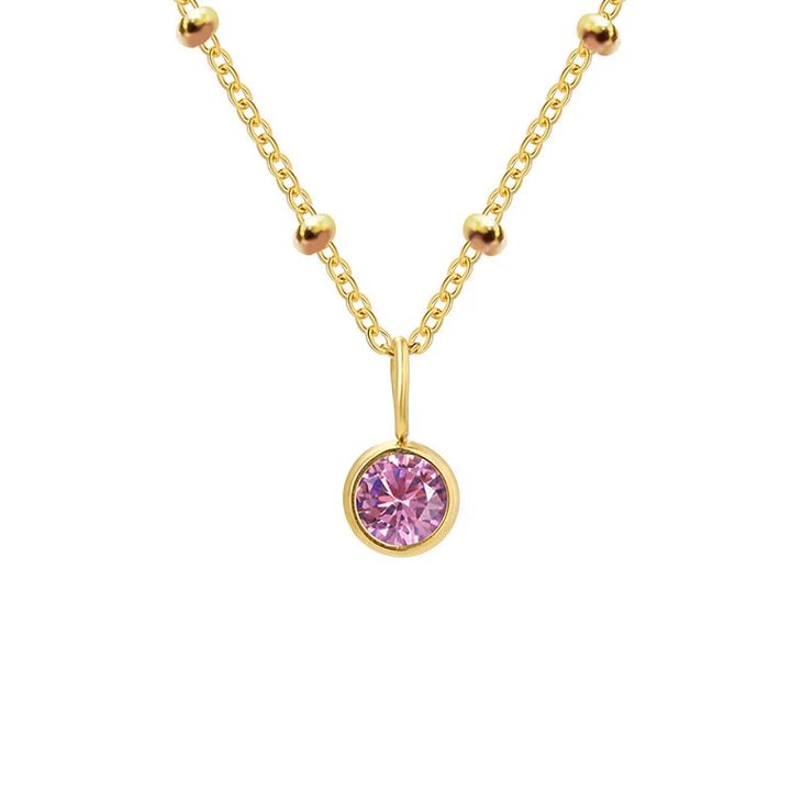Dainty Birthstone Necklace with Beaded Chain