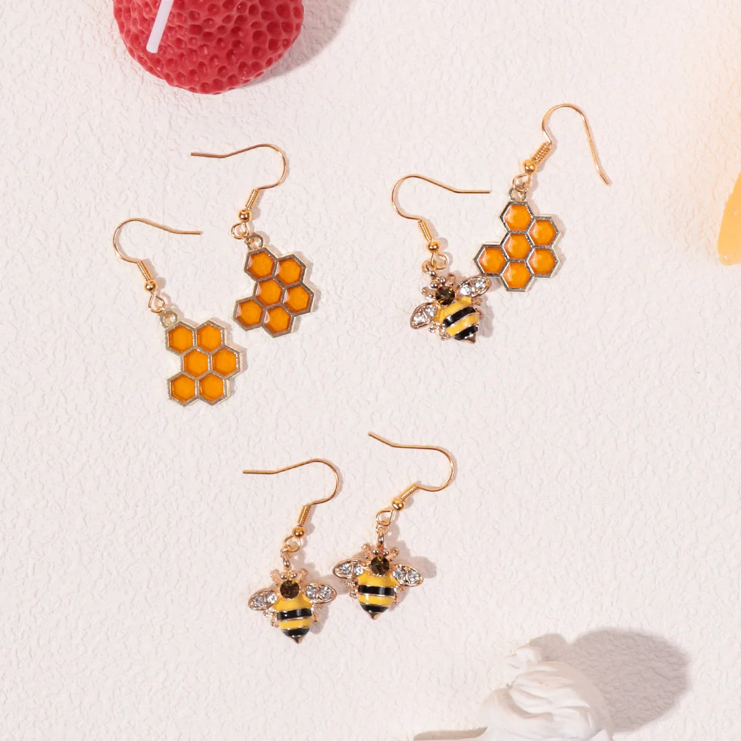 Golden Bee &amp; Honeycomb Crystal Earrings