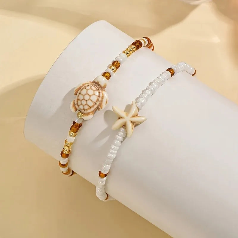 Ocean Dreams Starfish &amp; Turtle Anklet Set