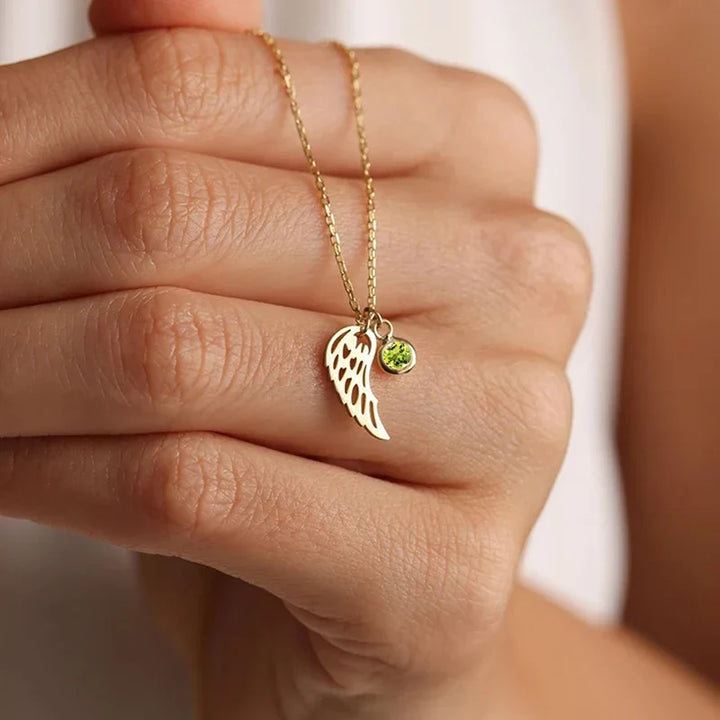 Angel Wing Birthstone Necklace