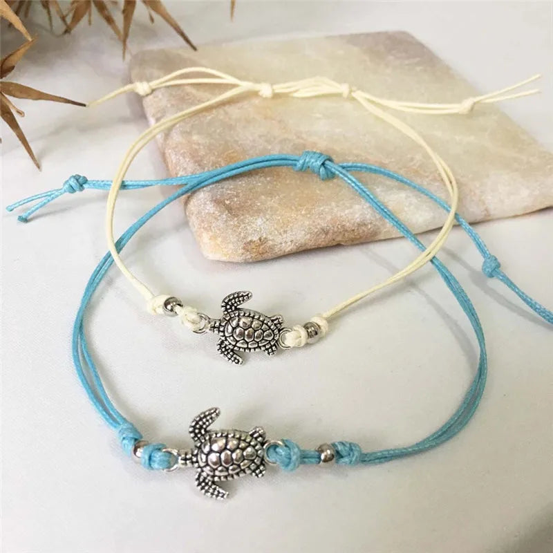 Sea Turtle Leather Anklet Bracelet
