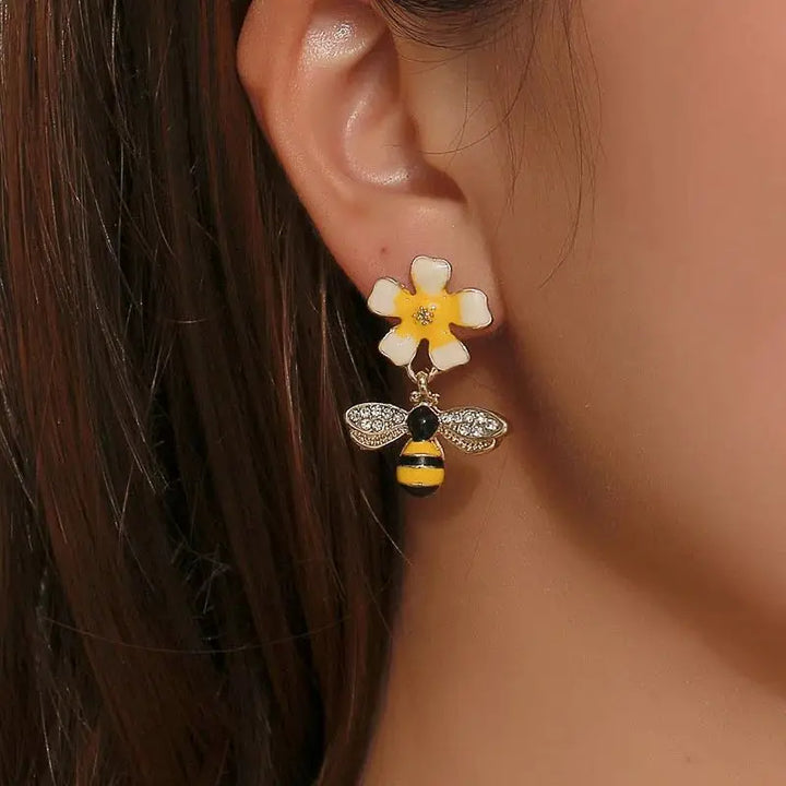 Bee &amp; Sunflower Drop Earrings