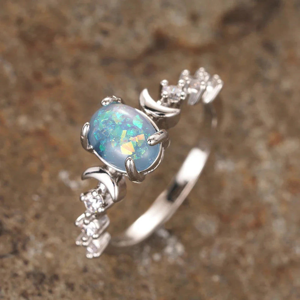 Moonlit Opal Ring with Celestial Sparkle