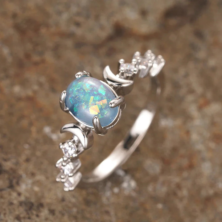 Moonlit Opal Ring with Celestial Sparkle