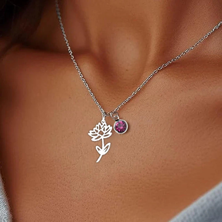 Birthstone Birth Flower Necklace Personalized