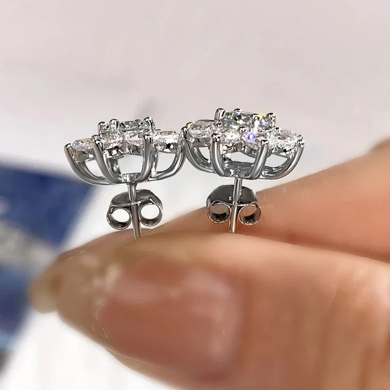 Moissanite Flower Stud Earrings Sterling Silver