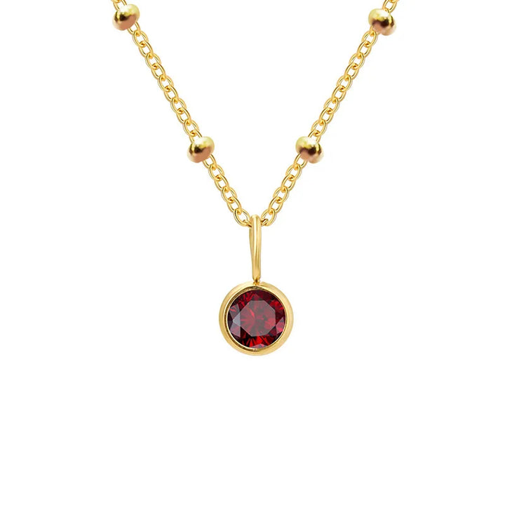 Dainty Birthstone Necklace with Beaded Chain