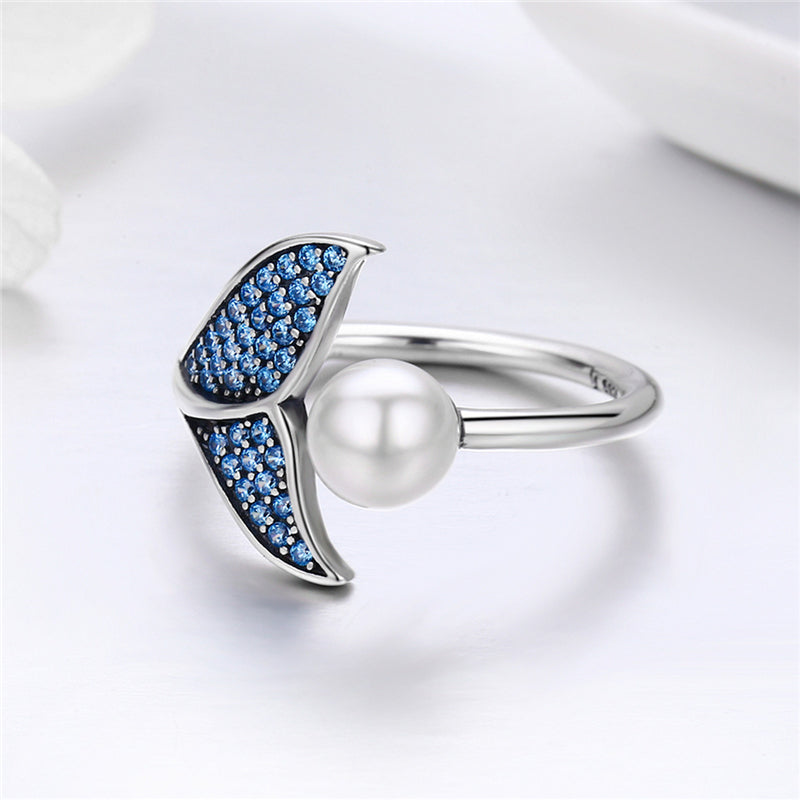 Ocean Whale Tail Pearl Ring
