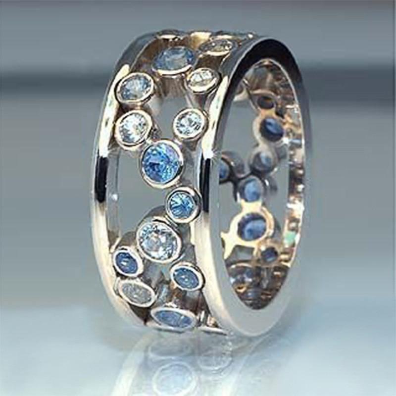 Hollow Blue Crystal Statement Ring