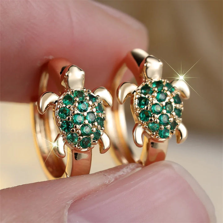Sea Turtle Hoop Earrings with Sparkling Zircon