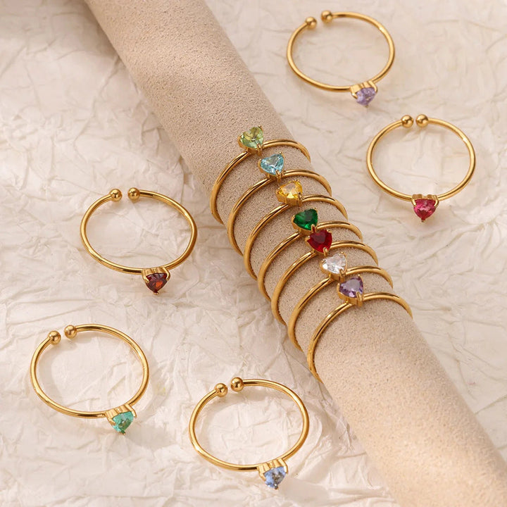Birthstone Ring Titanium Steel Plated 18K Open Adjustable Gold