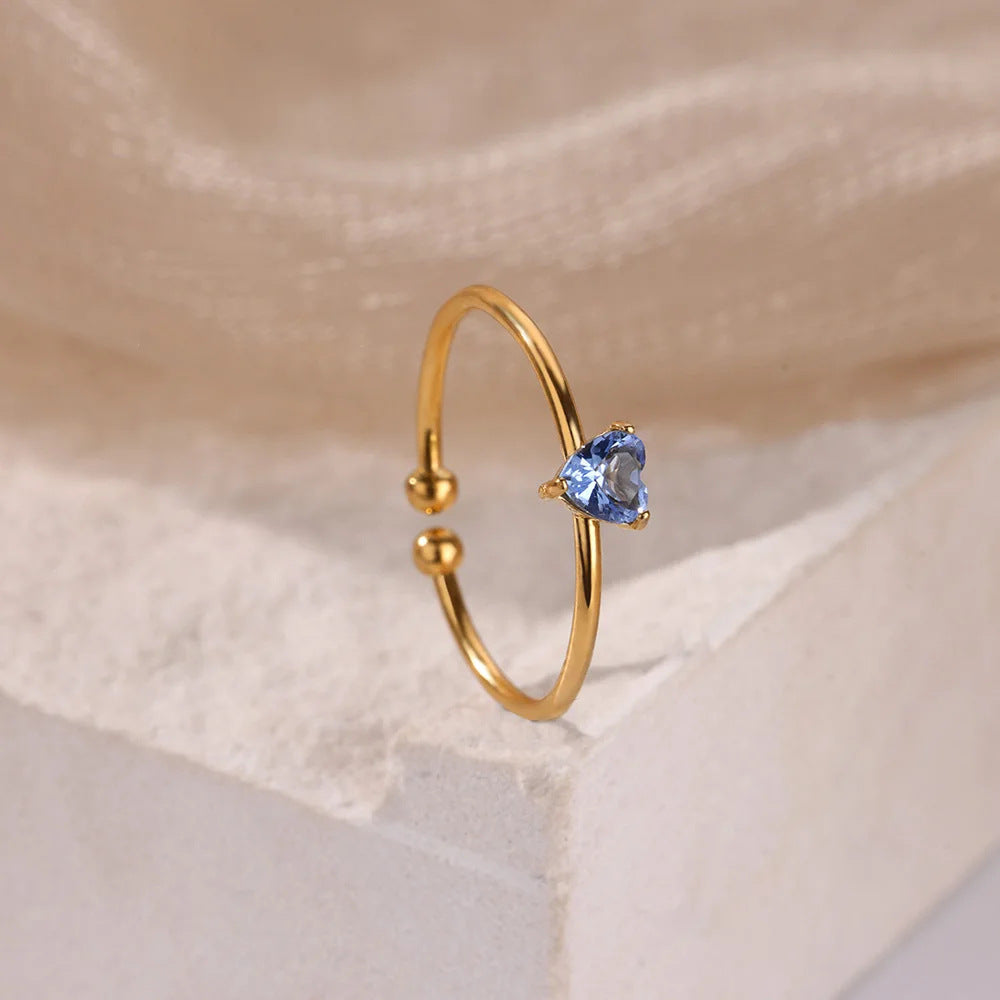 Birthstone Ring Titanium Steel Plated 18K Open Adjustable Gold