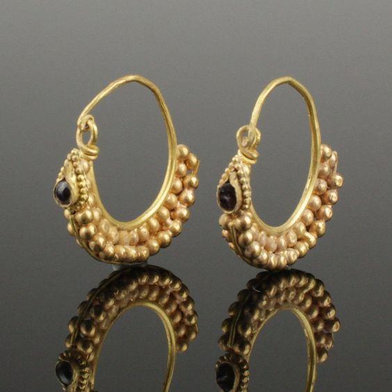 Vintage Golden &amp; Black Zirconia Hoop Earrings