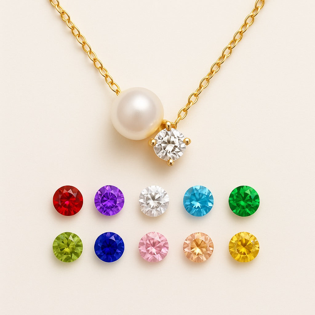 Pearl &amp; Zircon Birthstone Pendant Necklace