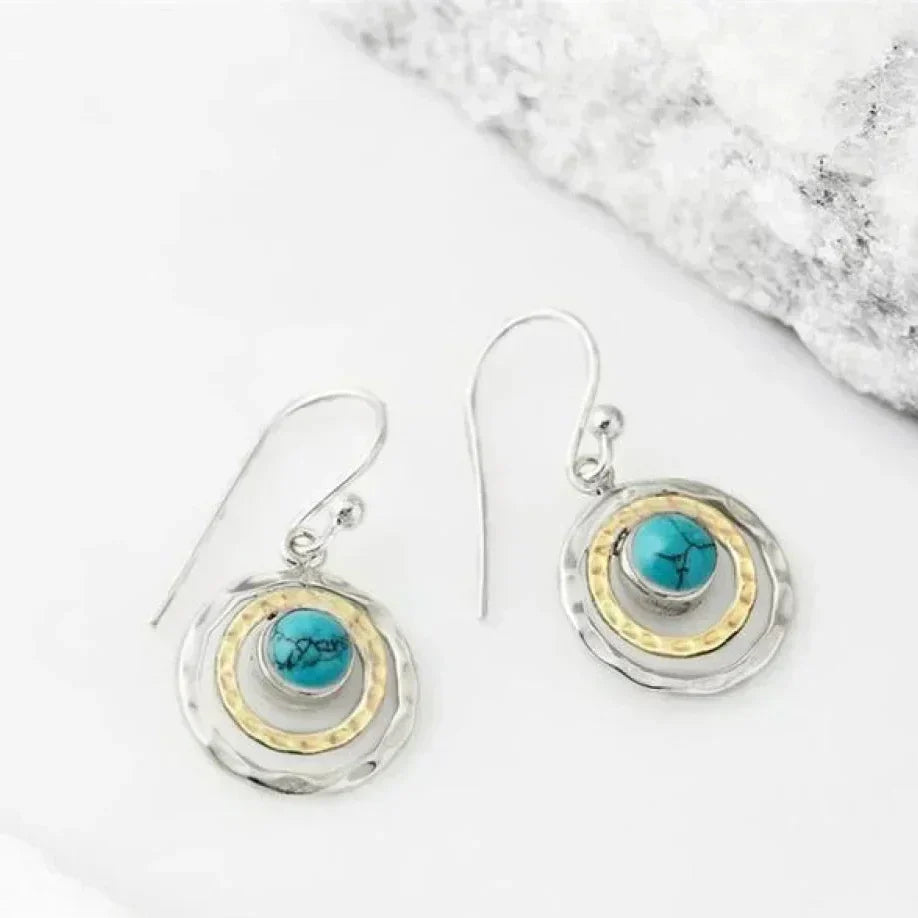 Boho Saturn Turquoise Gold Earrings