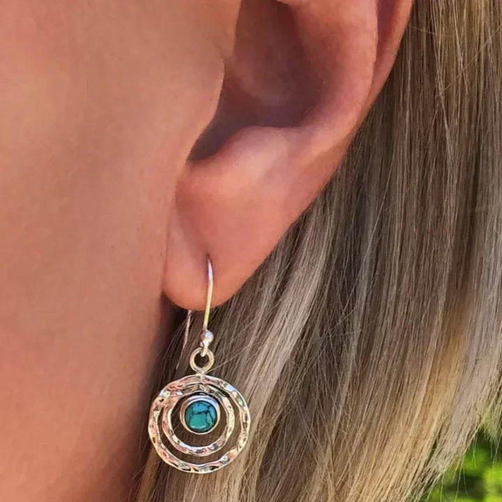 Boho Saturn Turquoise Gold Earrings