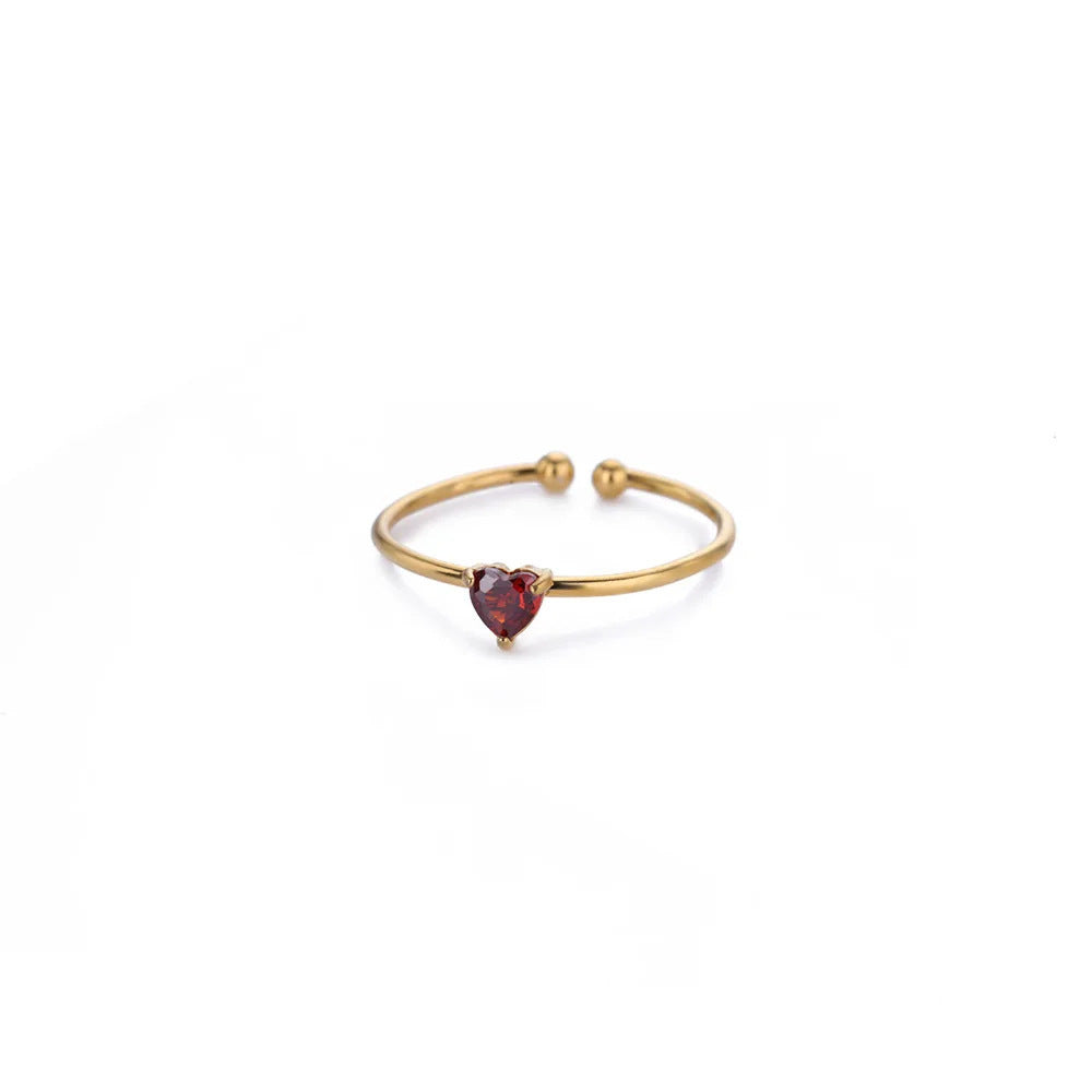 Birthstone Ring Titanium Steel Plated 18K Open Adjustable Gold