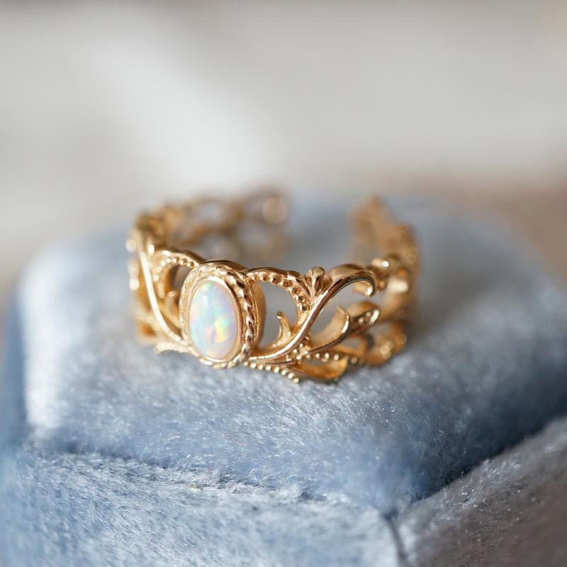 Rose Gold Opal Celestial Wings Ring - (Adjustable)