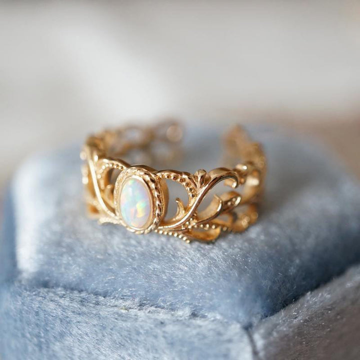 Rose Gold Opal Celestial Wings Ring - (Adjustable)
