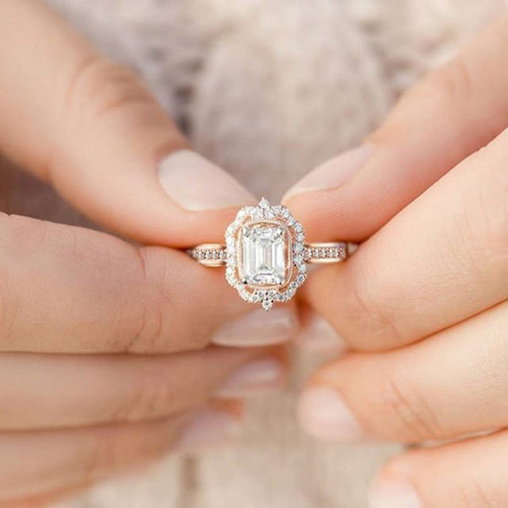 Rectangle Diamond Halo Ring